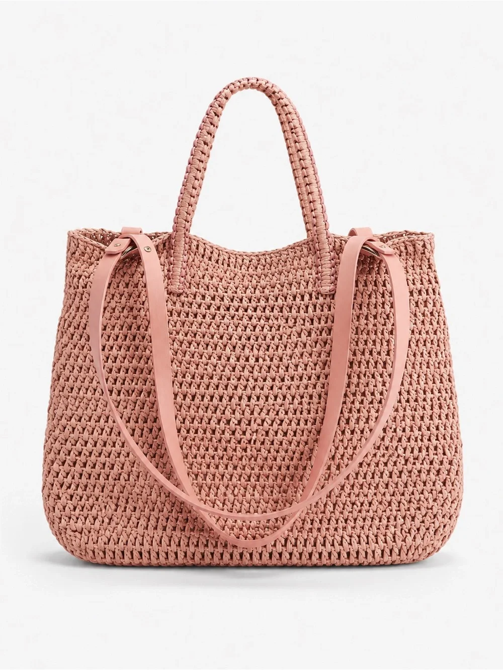 Zara Woven Tote Bag in Dusty Pink